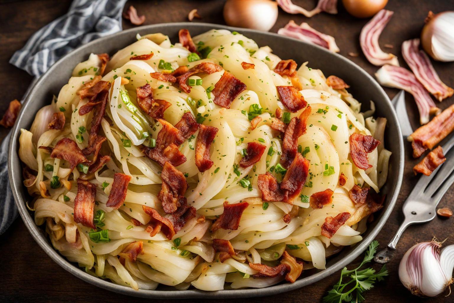 Fried Cabbage with Bacon, Onion, and Garlic