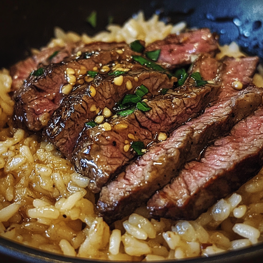 Honey Garlic Butter Steak and Rice Skillet