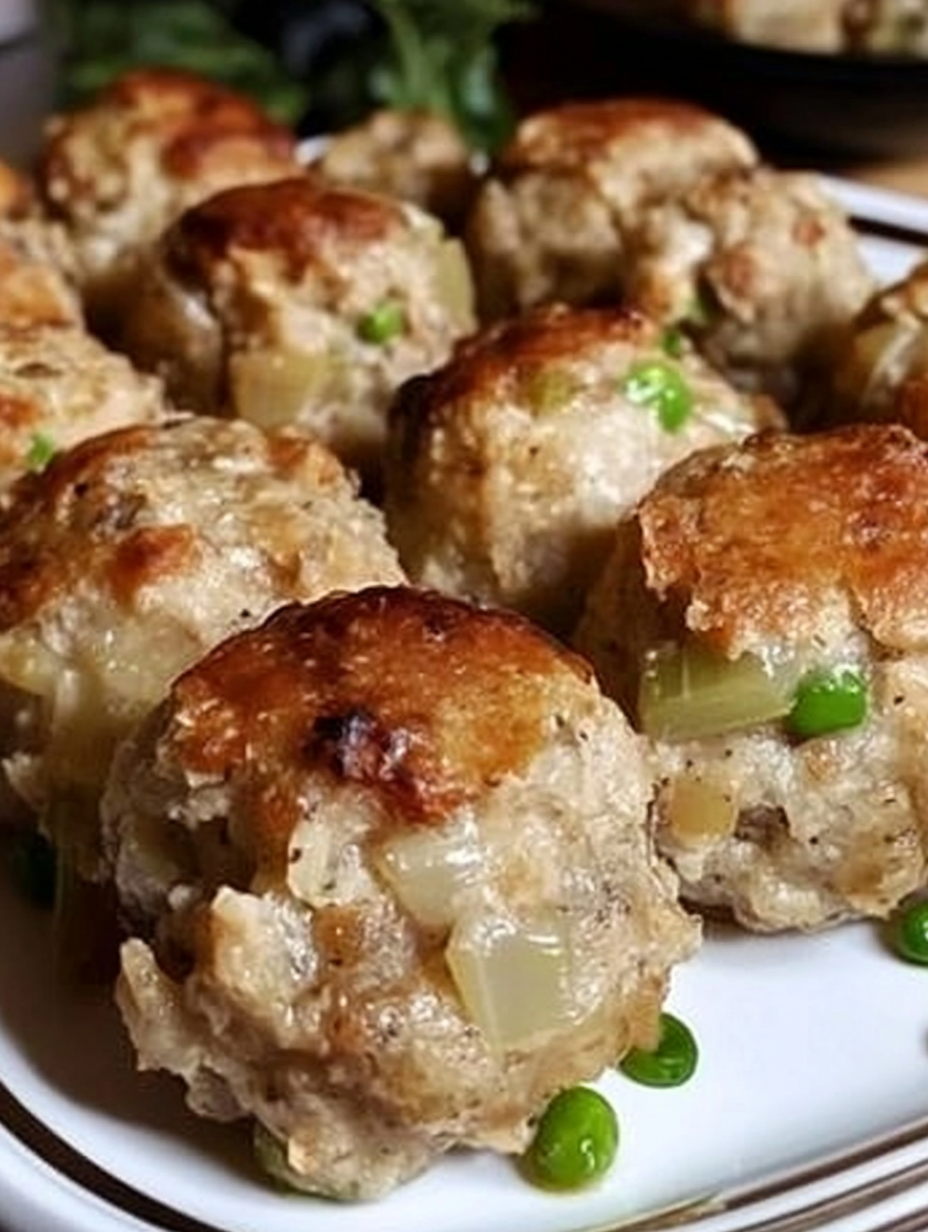 Features savory stuffing balls