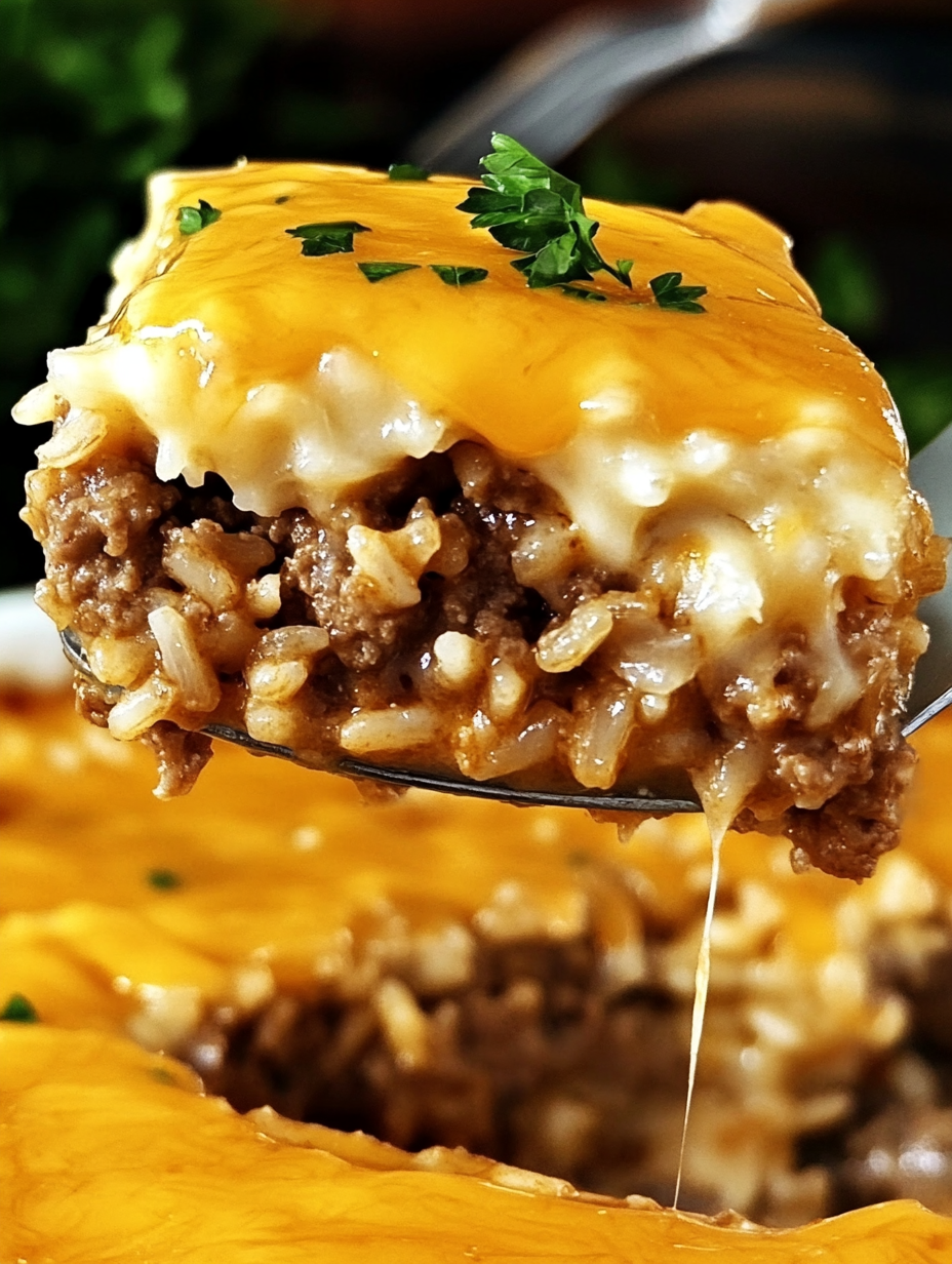 Cheddar-Crusted Ground Beef and Rice Casserole