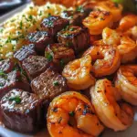 Filet Mignon with Shrimp and Rice